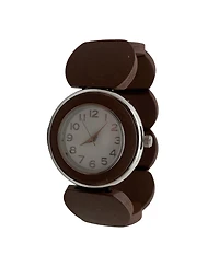 Olivia Pratt Brown Silver Stretch Wooden Watch