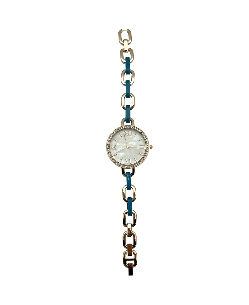 Olivia Pratt Turquoise Bracelet Style Metal and Tortoise Women Watch