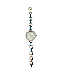 Olivia Pratt Turquoise Bracelet Style Metal and Tortoise Women Watch