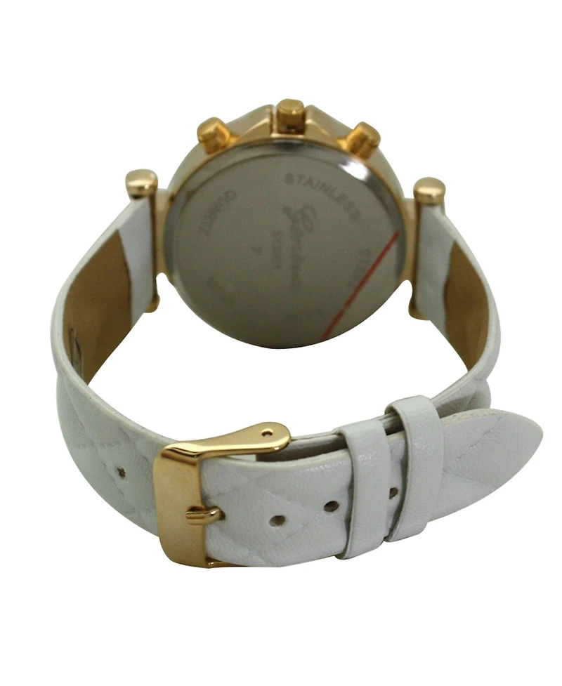 Olivia Pratt White Quilted and Gold Detail Leather Strap Watch