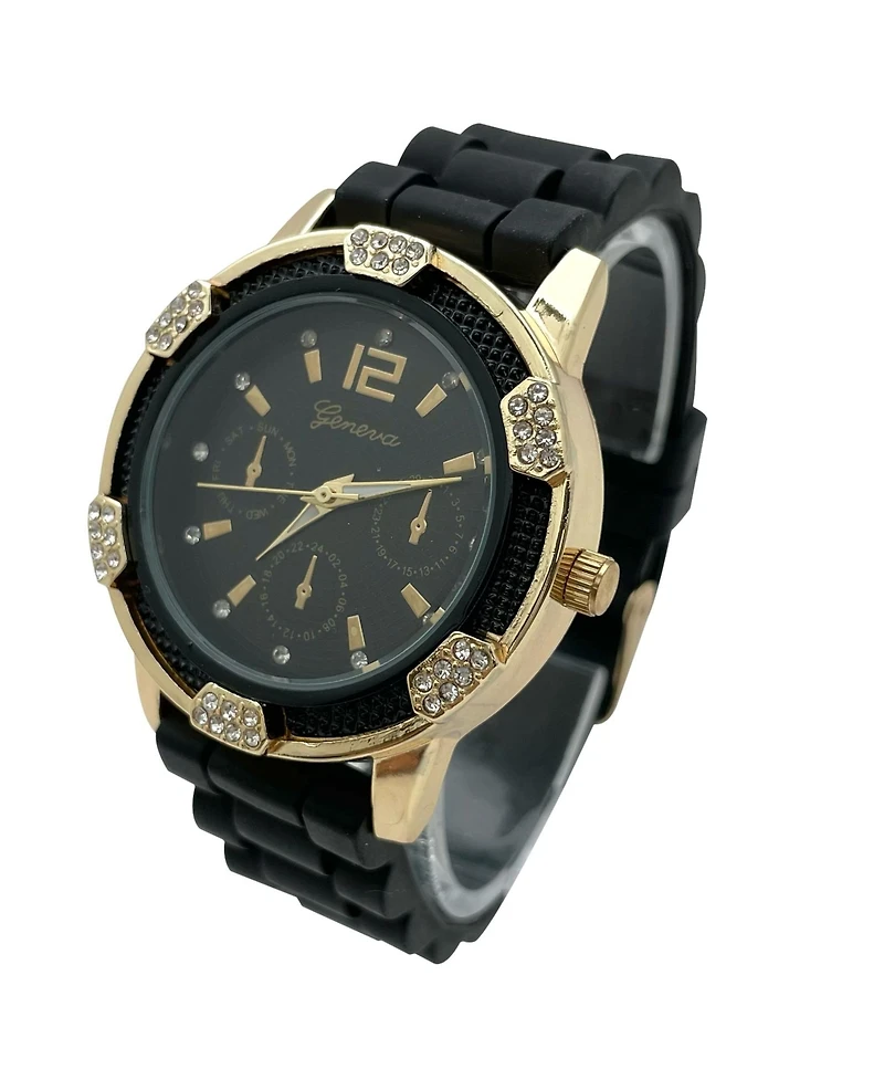 Olivia Pratt Boyfriend Big Face Silicone Strap Women Watch , Black