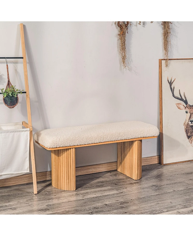 Nordlys - Solid Wood and White Boucle Bench Exotic Boho Entry