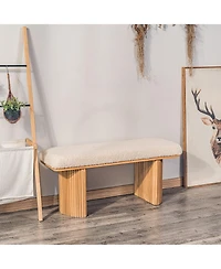 Nordlys - Solid Wood and White Boucle Bench Exotic Boho Entry