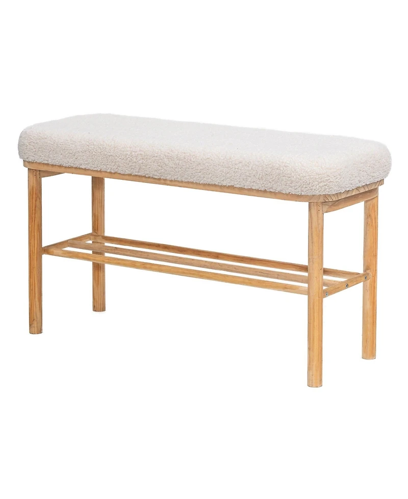 Nordlys - Solid Wood and White Boucle Storage Bench Exotic Boho Upholstery Entry