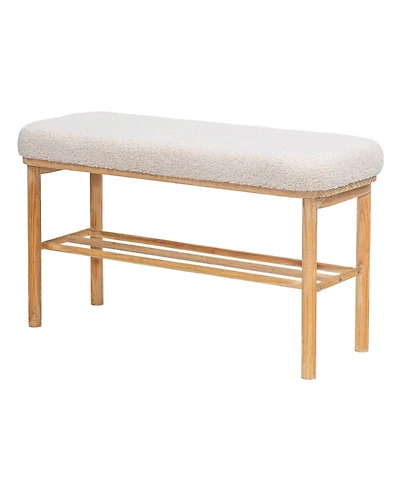 Nordlys - Solid Wood and White Boucle Storage Bench Exotic Boho Upholstery Entry