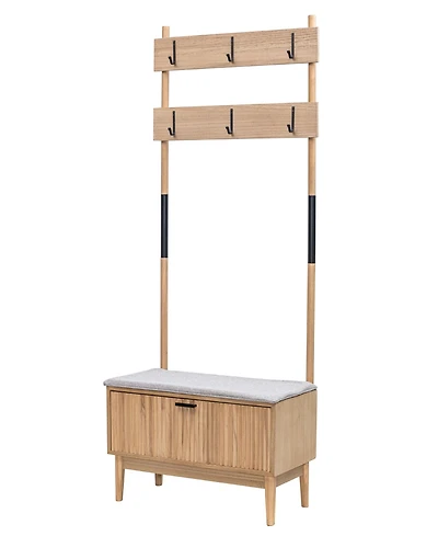 Nordlys - Gray Solid Wood Hall Tree with Storage Industrial Style Entry