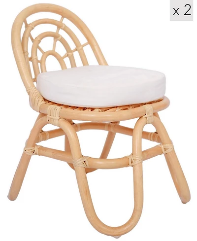 Set of 2 Chairs for Children in Rattan Beige