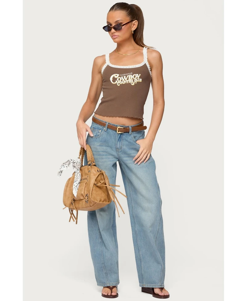 Edikted Women's Korie Barrel Leg Low Rise Jeans