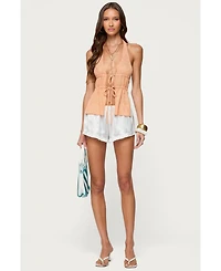 Edikted Womens Sequin Knit Split Front Backless Top