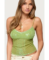 Edikted Women's Azelia Beaded Sheer Chiffon Top