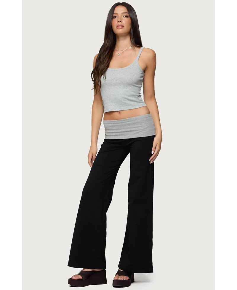 Edikted Womens Wide Leg Contrast Fold Over Pants