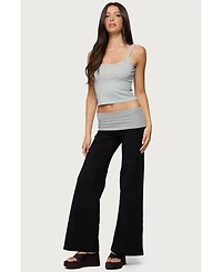 Edikted Womens Wide Leg Contrast Fold Over Pants