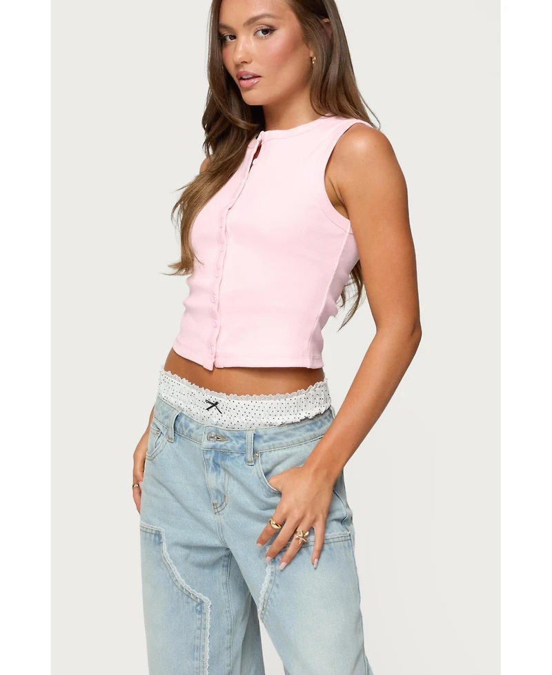 Edikted Women's Basel Button Up Tank Top