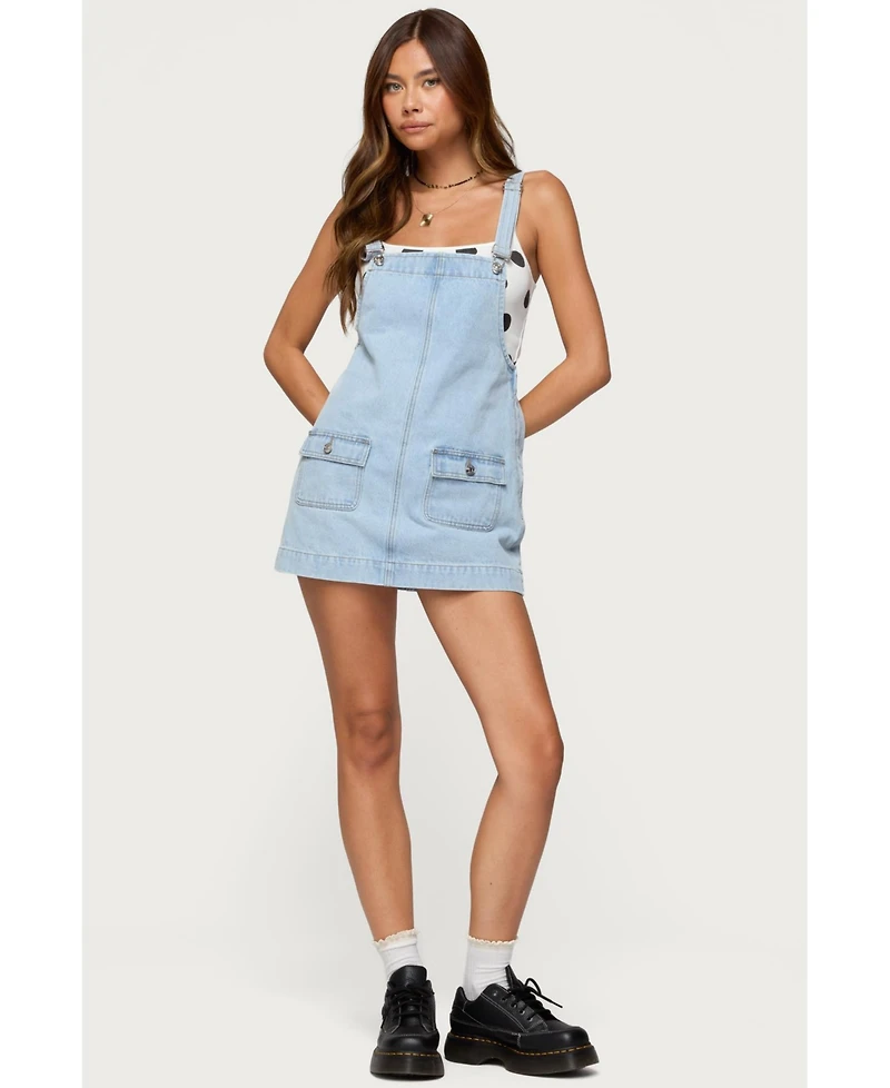 Edikted Women's Overall Denim Mini Dress