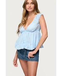 Edikted Womens Gizelle Cotton V Neck Babydoll Top