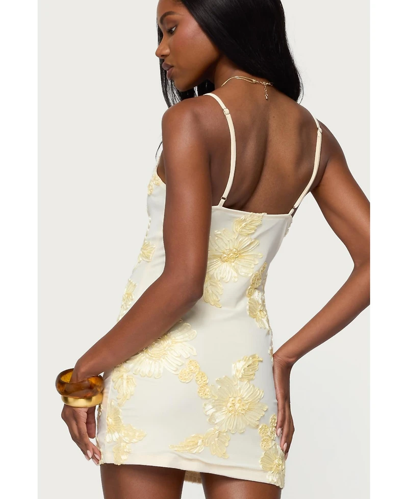 Edikted Women's Caya Embroidered Floral Mesh Mini Dress