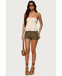 Edikted Womens Layered Linen Look Babydoll Halter Top