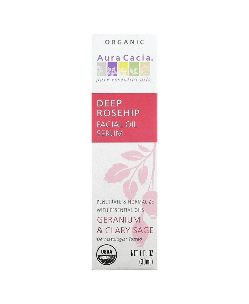 Aura Cacia Organic Deep Rosehip Facial Oil Serum Geranium & Clary Sage
