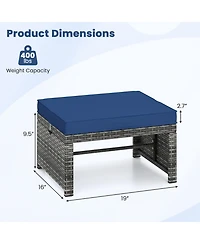 Gymax 2 Pieces Patio Pe Rattan Ottomans with Soft Zippered Cushions for Deck