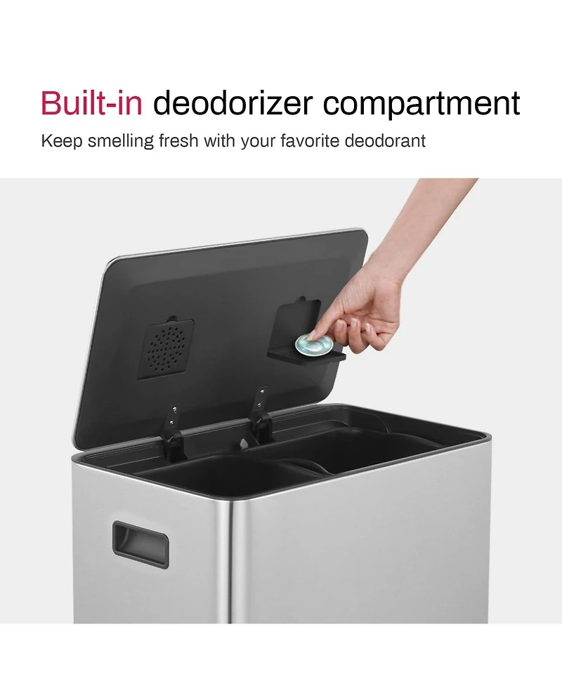 Rectangular Stainless-Steel-Made Matt Black Recycle Step-on Trash Can with Dual 30 liter + Compartments for Kitchen