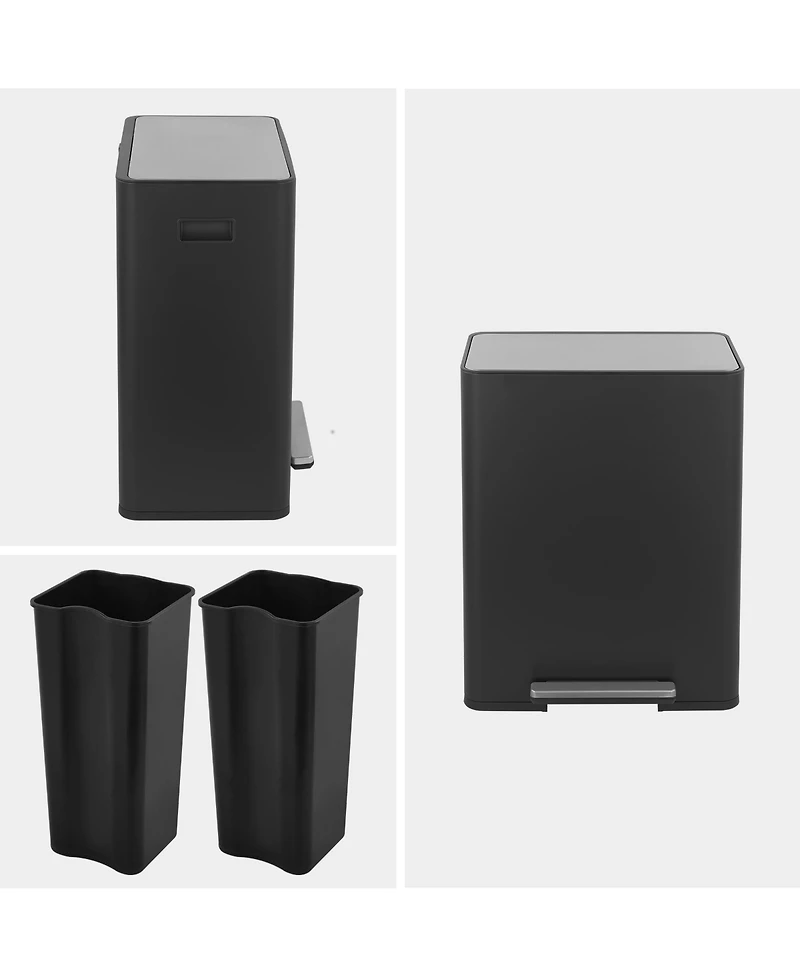 Rectangular Stainless-Steel-Made Matt Black Recycle Step-on Trash Can with Dual 30 liter + Compartments for Kitchen