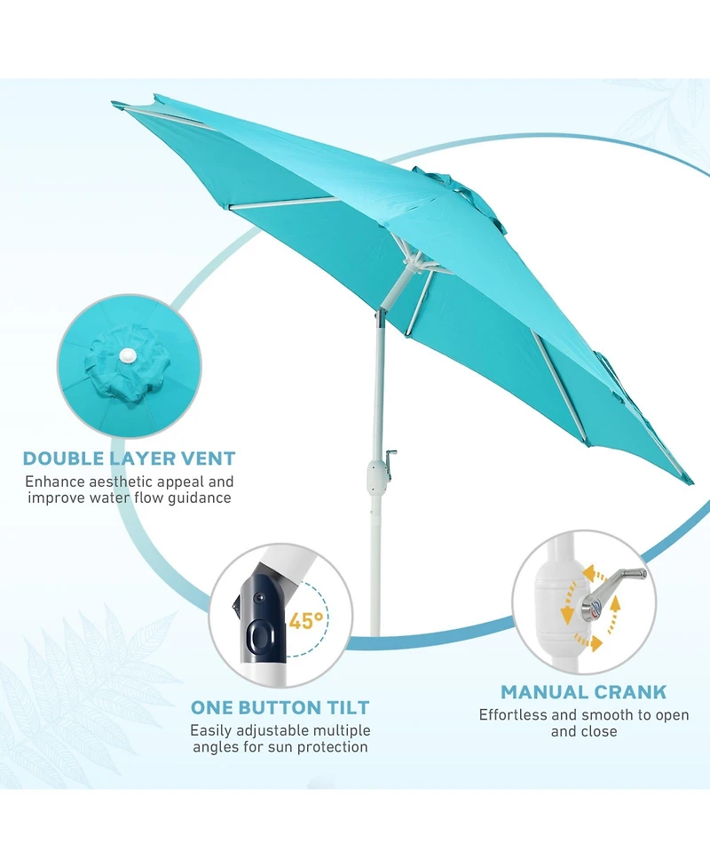 Aoodor 9FT Outdoor Patio Market Umbrella Aluminum Frame with Push Button Tilt Crank and 8 Steel Ribs, Uv Protection Waterproof