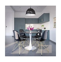 LeisureMod 5-Piece Dining Set with 35" Round Dining Table in White Iron