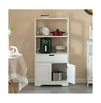 Basicwise Tall Freestanding Wooden Storage Vanity, Kitchen Pantry, and Bathroom Cabinet Organizer, with 2 Open shelves, A drawer and 2 Door Cabinet, W