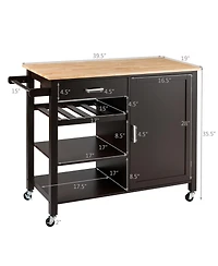 Gymax 4-Tier Wood Kitchen Island Trolley Cart Storage Cabinet w/ Wine Rack & Drawer