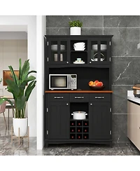Gymax Buffet And Hutch Kitchen Storage Cabinet Cupboard w/ Wine Rack & Drawers Black