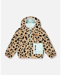 Deux par Baby Girl Reversible Mid-Season Sherpa Jacket Leopard