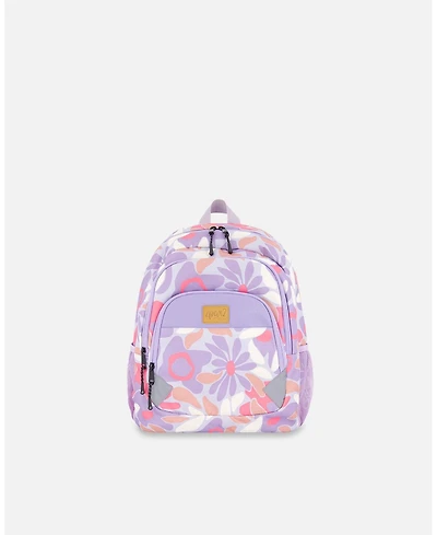 Deux par Deux Girl Little Kids Backpack Lilac Retro Flower Print - Toddler|Child