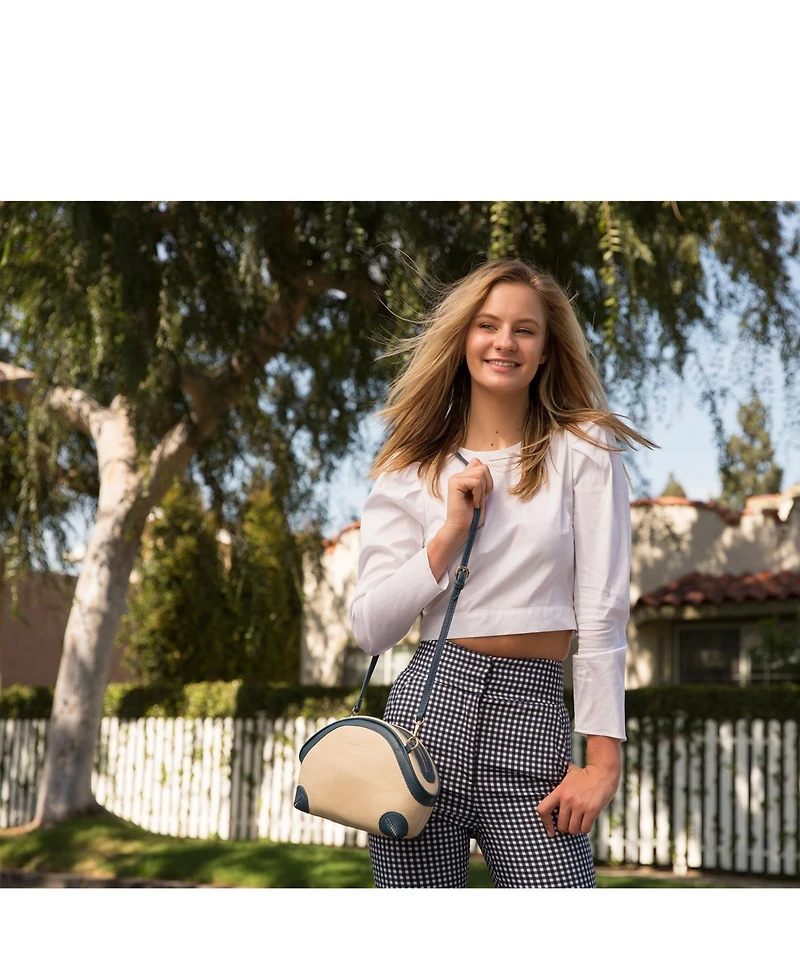 Susu Ivory Leather Crossbody Bag Unique Half-Moon Cream Purse for Women with Adjustable Strap