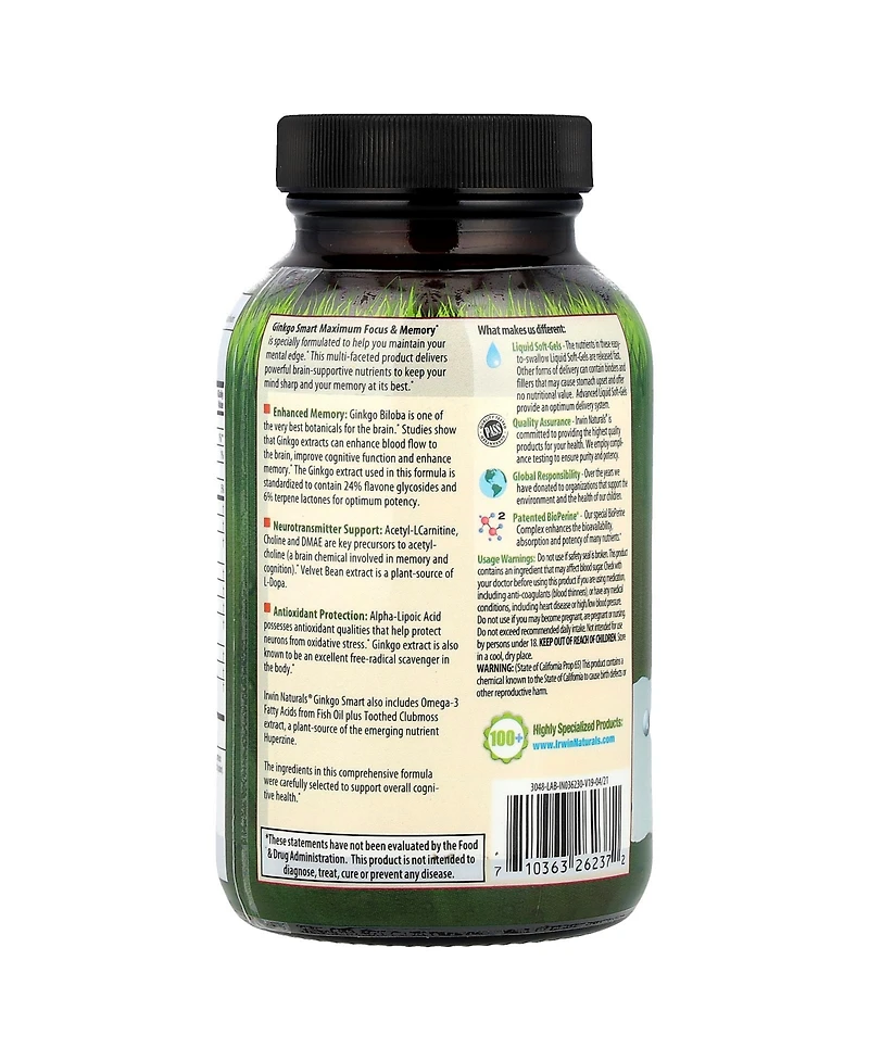 Irwin Naturals Ginkgo Smart Maximum Focus & Memory