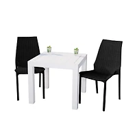 LeisureMod Kent Outdoor White Table With 2 Black Chairs Dining Set