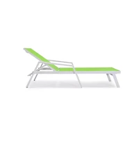 LeisureMod Lounge Chair With Armrests in White Aluminum Frame, Set of 2
