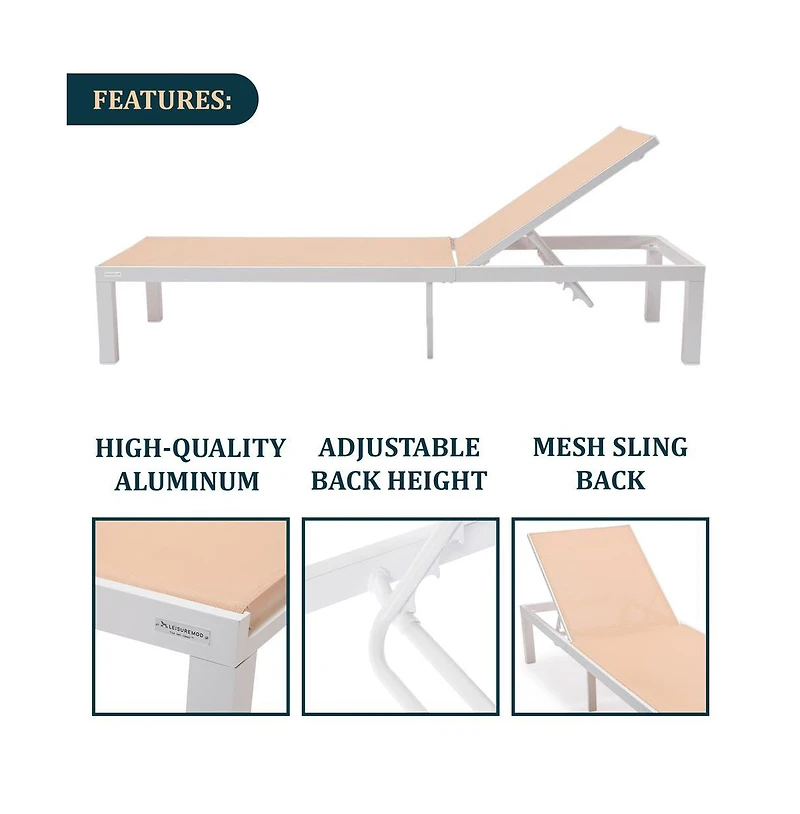 LeisureMod White Aluminum Outdoor Patio Chaise Lounge Chair