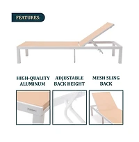 LeisureMod White Aluminum Outdoor Patio Chaise Lounge Chair