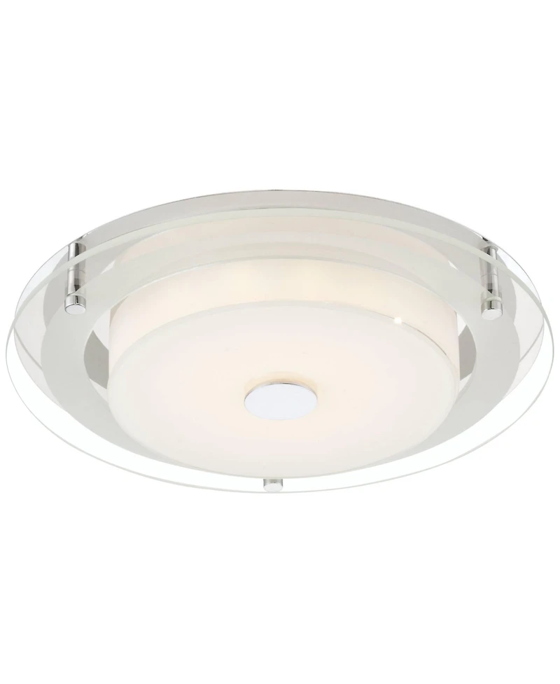 Possini Euro Design Clarival Modern Ceiling Light Flush Mount Fixture 12 1/2" Wide Chrome Dimmable Led Clear Ring White Acrylic Diffuser for Bedr