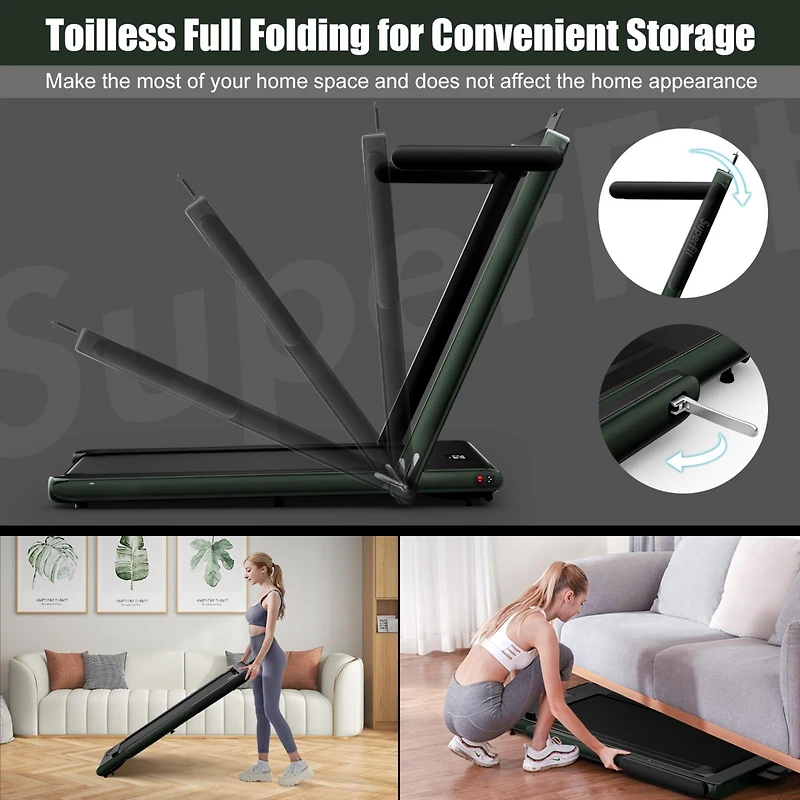 2.25HP 2-in-1 Folding Treadmill with App Control, Speaker, and Remote