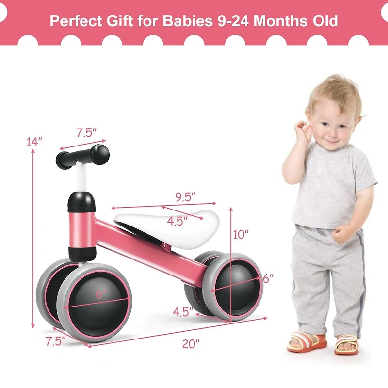 Baby Balance Bike for 2-Year-Old Boys and Girls No Pedal with 4 Wheels - Pink