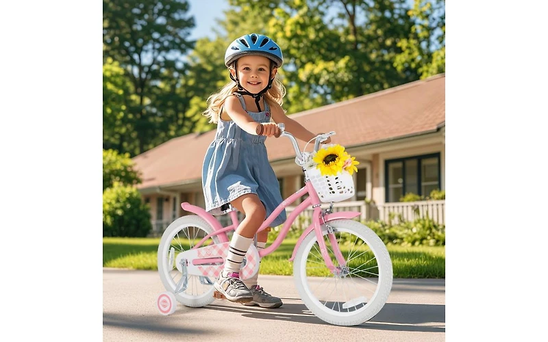 18 Inch Kids Bike with Training Wheels and Basket for Ages 4-8