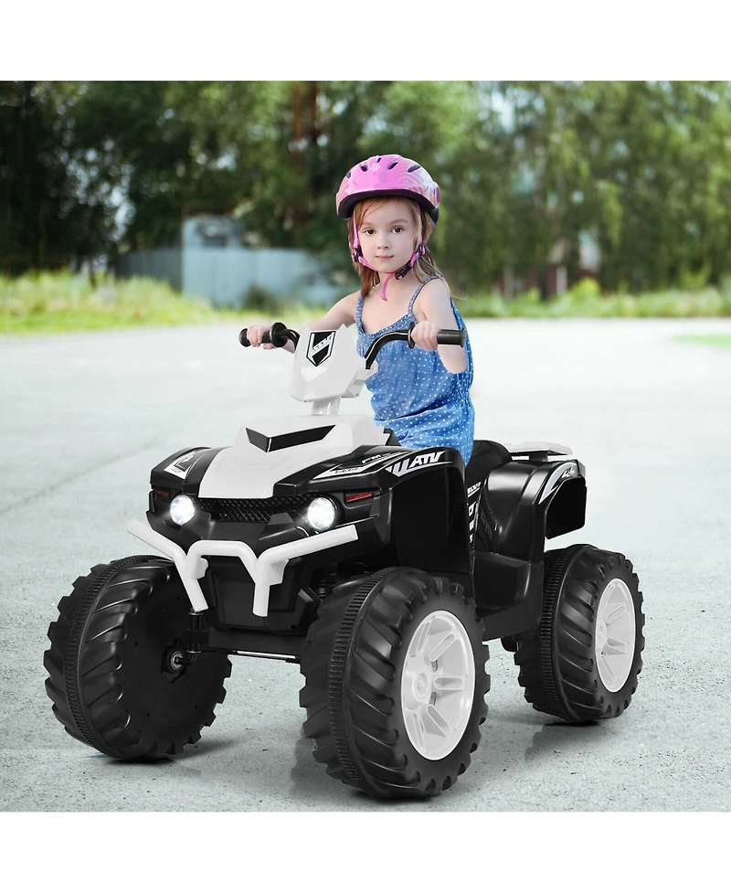 12V Kids Ride-On Atv with Led Lights and Treaded Tires - White