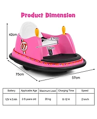 12V Electric Kids Ride-On Bumper Car with Flashing Lights for Toddlers - Pink