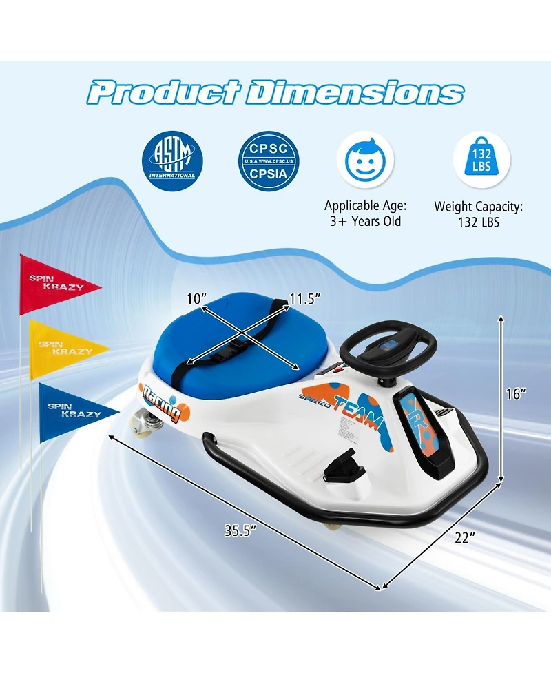 24V Electric Drifting Go-Kart for Kids with 360 Spin and Wireless Connection - Navy