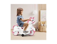 12V Unicorn Ride-On Toy with Training Wheels and Horse Riding Mode - Pink
