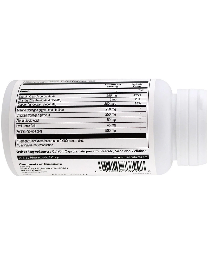 Solaray Collagen Keratin with Alpha Lipoic Acid & Hyaluronic Acid - 60 Capsules