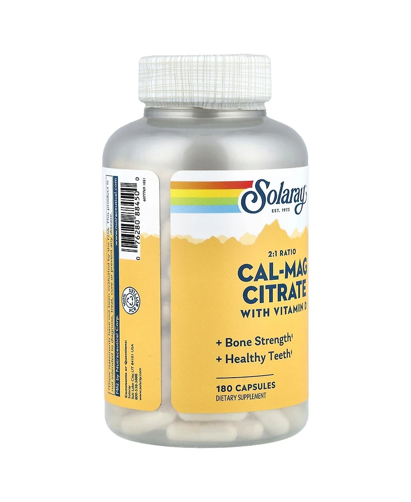 Solaray Cal-Mag Citrate with Vitamin D 2:1 Ratio - 180 Capsules