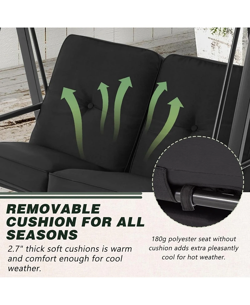 Boyel Living 2-Person Metal Patio Swing with Removable Cushion Patio Swing Outdoor Porch Swing Chair for Adults for Garden Backyard Deck