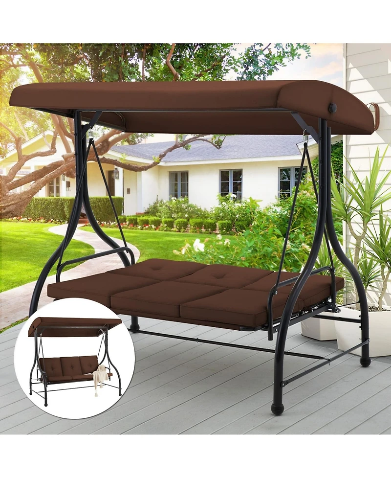 Boyel Living 3-Person Metal Patio Swing Outdoor Porch Chair for Adults Garden Backyard Deck
